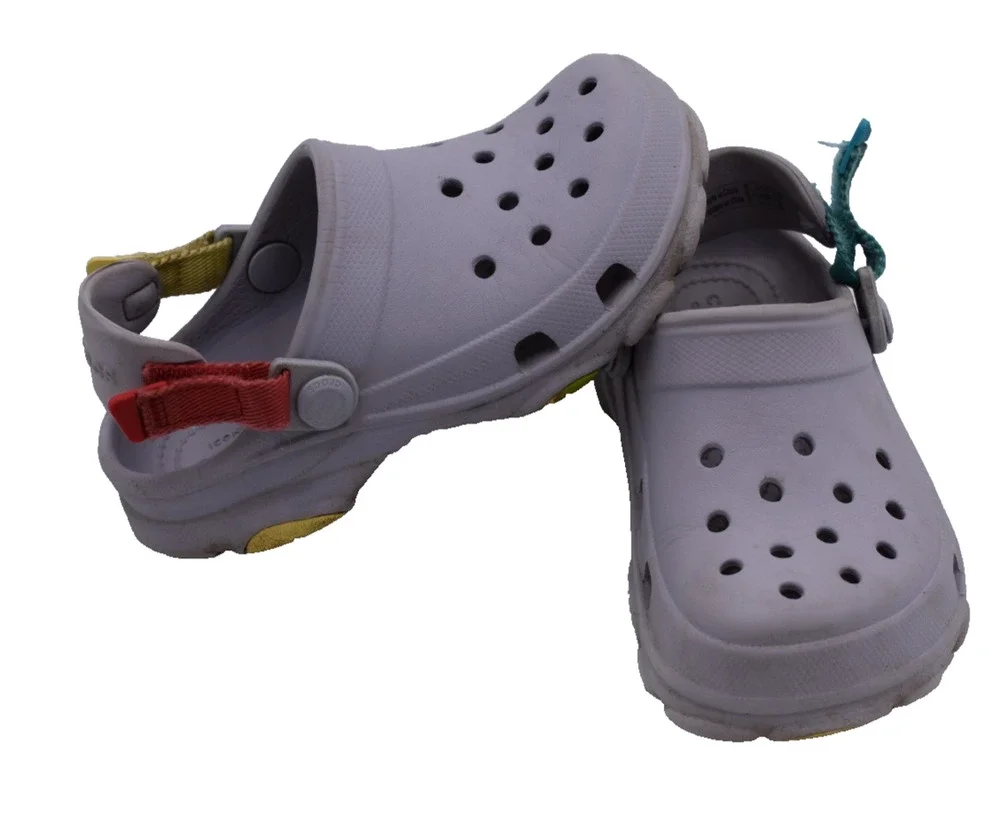 CROCS Kids Classic All-Terrain Clog Shoes - Gray / Neon - Childrens Sz 11